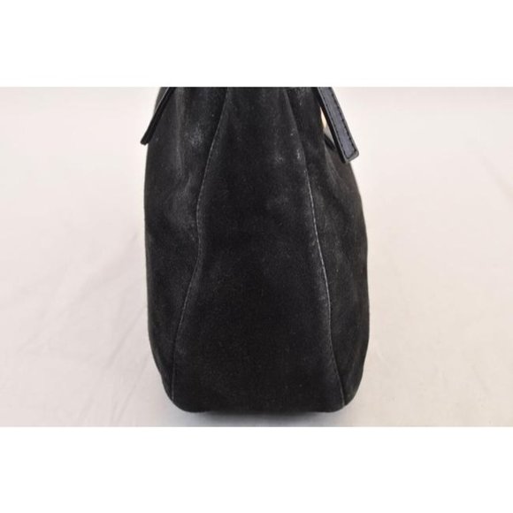 Fendi Black Suede Leather V Shaped Enamel Clasp HOBO Style Satchel Shoulder Bag - Picture 10 of 12